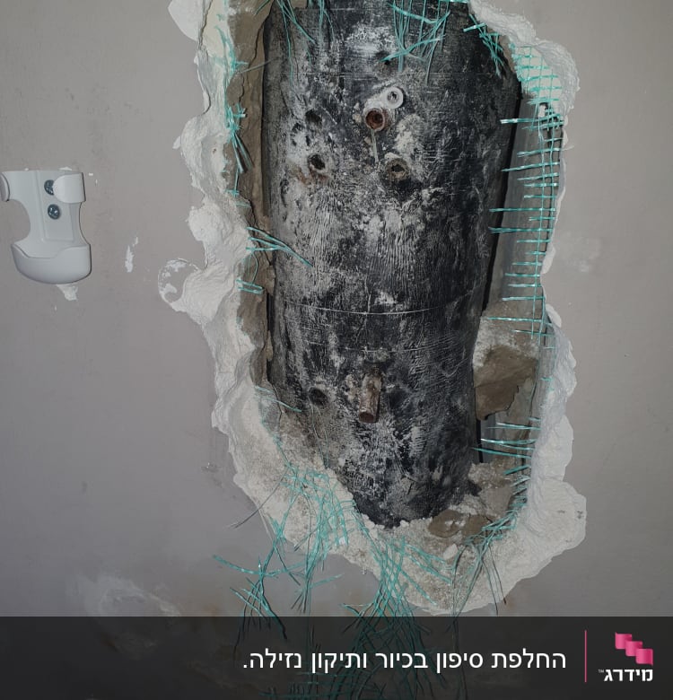 צינור חשוף בקיר עם רשת ירוקה